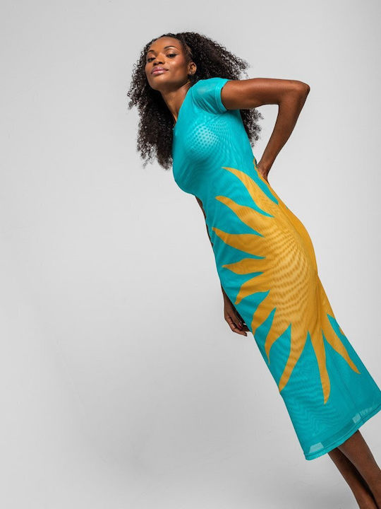 Sommer Midi Damenkleid Türkis