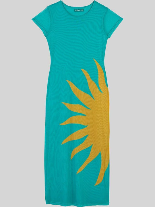 Sommer Midi Damenkleid Türkis