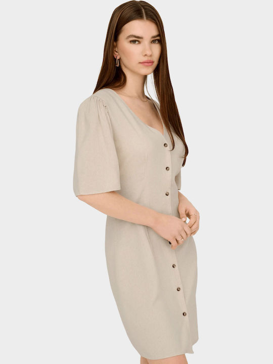 Summer Mini Shirt Dress Beige