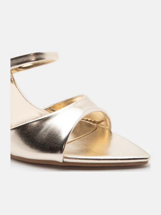 Damen Pantoletten mit Hoch Absatz in Gold Farbe