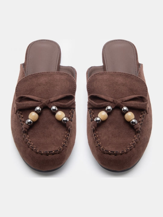 Pantofi Mules Dama Flat Din Catifea Maro