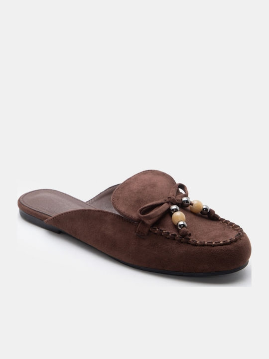 Pantofi Mules Dama Flat Din Catifea Maro