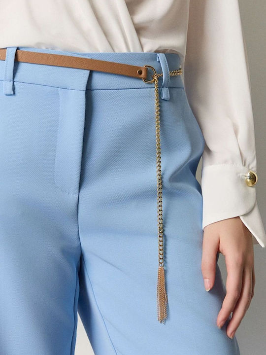 Women's Crepe Trousers in Regular Fit Sky Blue