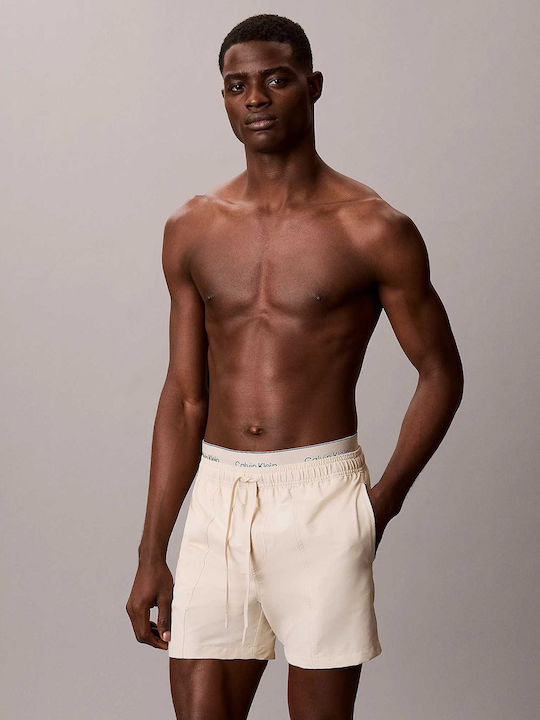 Medium Drawstring Costume De Baie Bărbați Pantaloni Scurți Bej Cu Modele