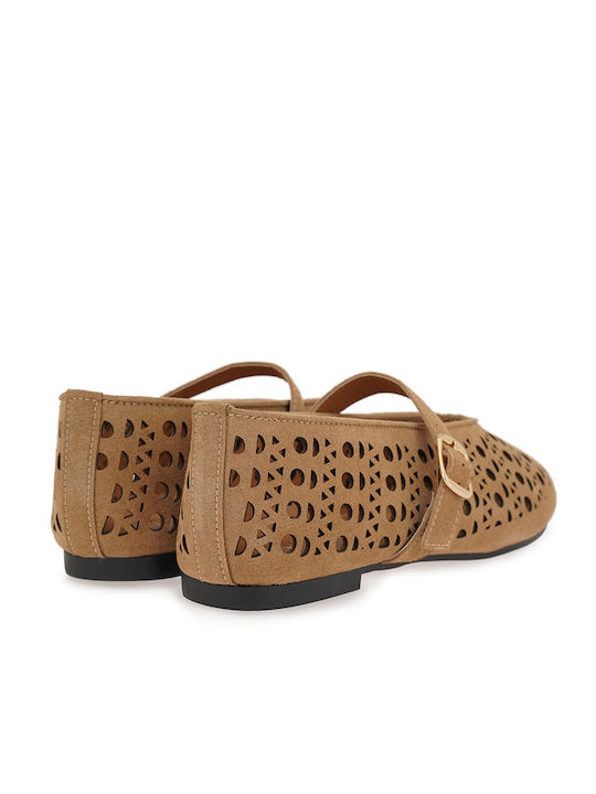 Suede Women's Ballerina Shoes in Brown Colour
