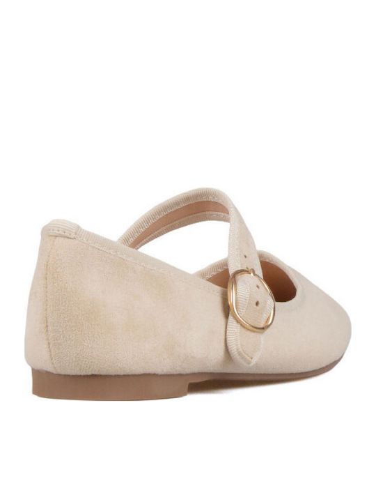 Suede Women's Ballerina Shoes In Beige Colour