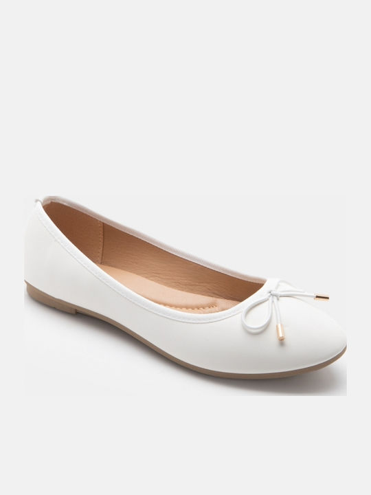 Women's Pointed Toe Ballerina Shoes In White Colour