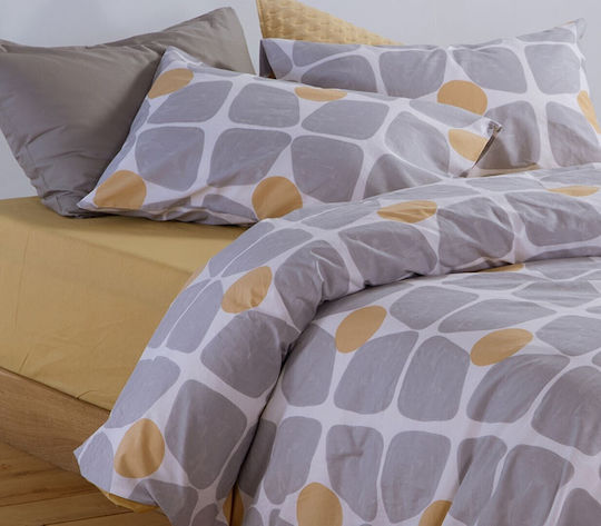 Nef-Nef Homeware Casual Set Bed Sheets Super Double With Rubber Hugger 160x200+35cm Yellow 4 Pieces
