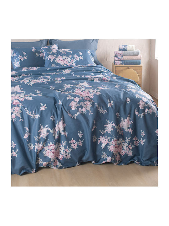 Rythmos Springtime Nova Σετ Σεντόνια King Size 270x290εκ. Navy Μπλε (4τμχ)