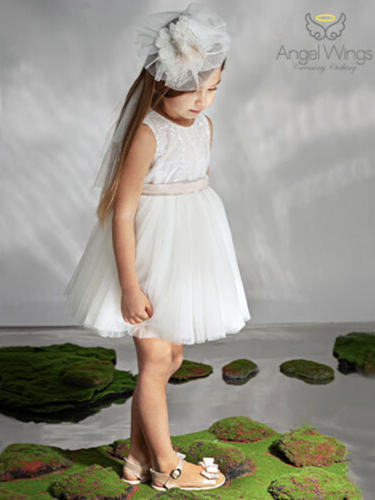 Angel Wings Λευκό Φόρεμα Βάπτισης