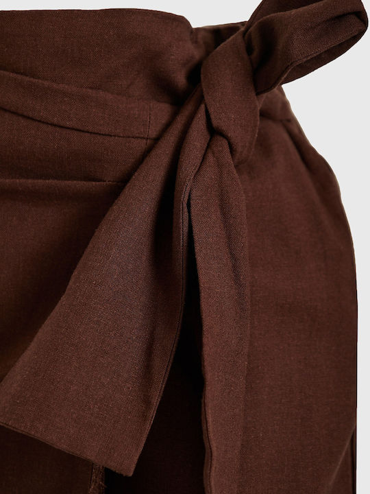 Linen Midi Envelope Skirt Brown