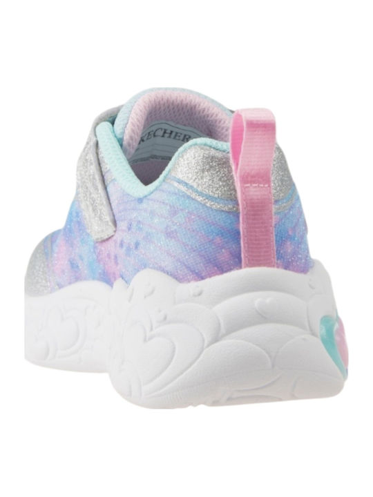 Eternal Heart Kids Sneakers with Hoop & Loop Closure & Lights Silver