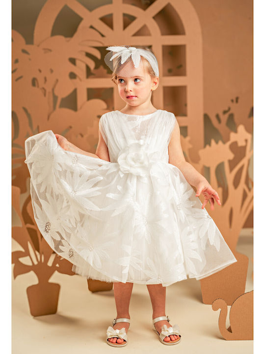 Baby Bloom Λευκό Φόρεμα Βάπτισης από Τούλι