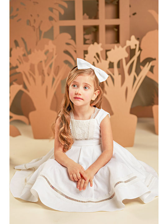 Baby Bloom Λευκό Φόρεμα Βάπτισης από Δαντέλα