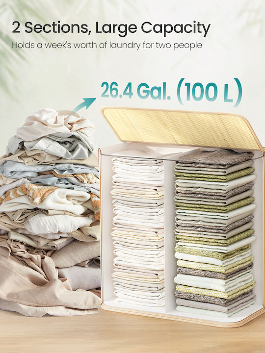 Songmics Καλάθι Απλύτων Bamboo 100lt με Καπάκι