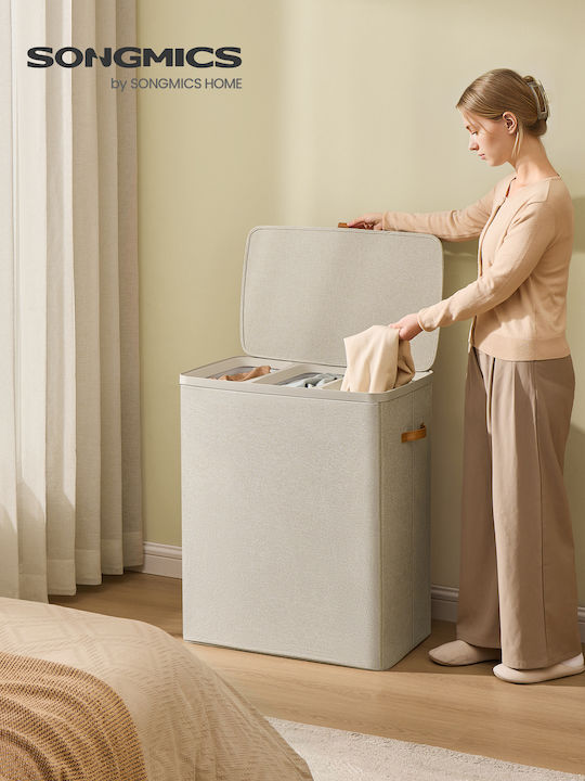 Songmics Wäschekorb Stoff 190lt mit Deckel 64x40x75cm Braun