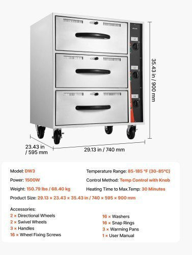 Vevor Θερμαντικό Μπουφέ με Ισχύ 1500W