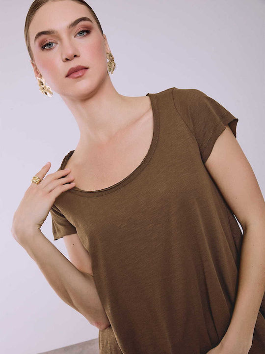 Celestino T-shirt Καμπύλη Στο Τελείωμα Loose Fit Καφέ