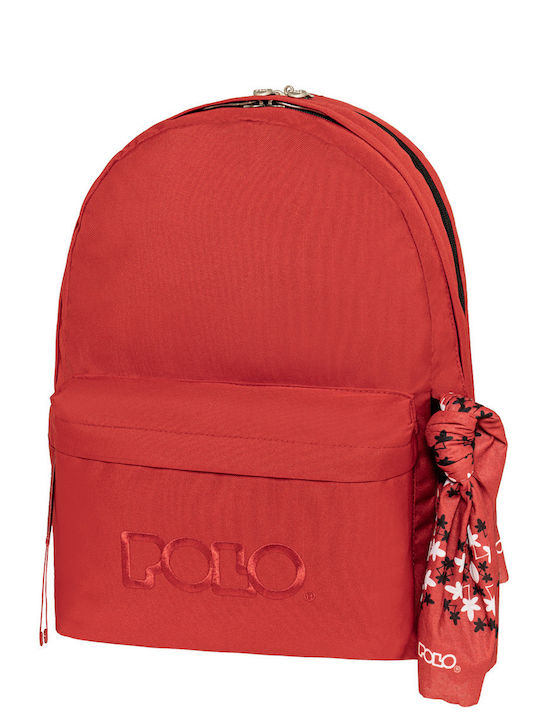 Polo Double Scarf School Backpack Junior High-High School With Water Bottle Holder Red 27 Litre 30 x 24 x 42cm 2026