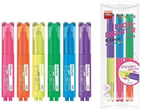 Deli Blister Highlighters 1mm Assorted 6pcs