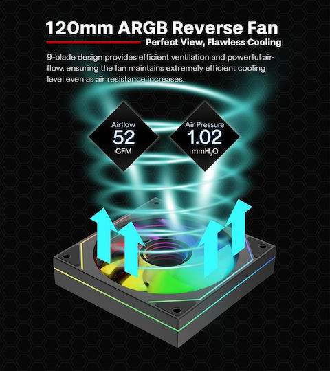 Xilence XF078 Reverse Blade Case Fan 120mm (1800rpm / 52cfm) with ARGB Lighting and 3-Pin / 4-Pin PWM Connection