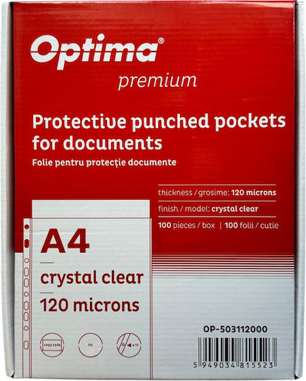 Optima Prod Din Пластмасов Защитен Филм A4 Документи 120 Микрона 100 Бройки Кутия Optima Premium Crystal