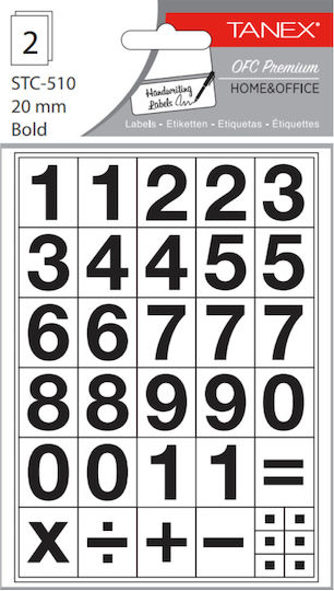Tanex Stc 500 Series Numbers & Letters Stickers 2 Sheets In Polybag