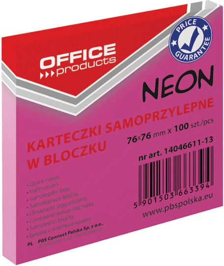 Note Autocolante Office Products Neon 76x76mm 100 Bucăți Roz 14046611-13
