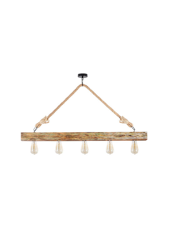Megapap Erebos Hängelampe Braun mit Seil für 5 Lampen E27 100x7x53cm.