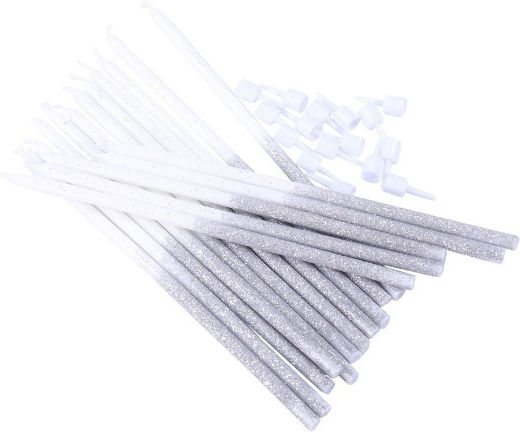 Anniversary Candles White Sparkling Silver Holder 16 Pcs Pme