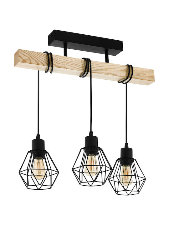 Eglo Townshend Pendant Light Black Boho Rail with Socket E27 55x36x36cm