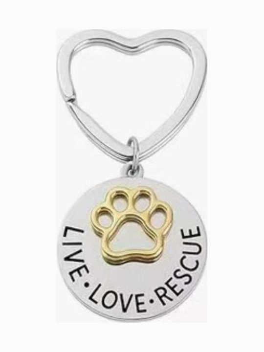 Keychain "Live Love Rescue" Gold Paw