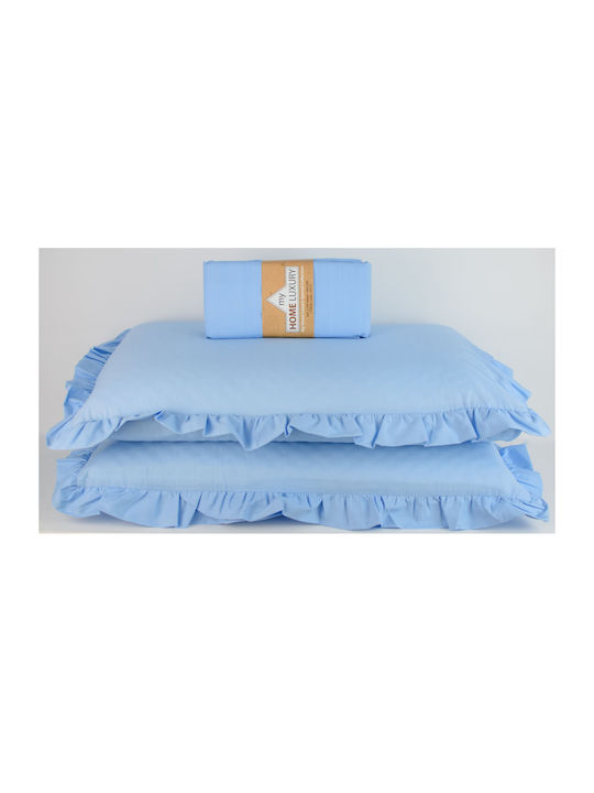My Home Luxury Sheet Set with 2 Pillowcases Super-Double with Elastic 160x200+30cm. Light Blue 3pcs
