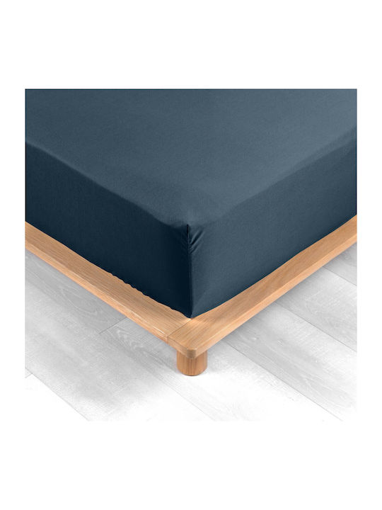 Douceur d'Intérieur Sheet for Single Bed 90x190cm. Percaline Blue