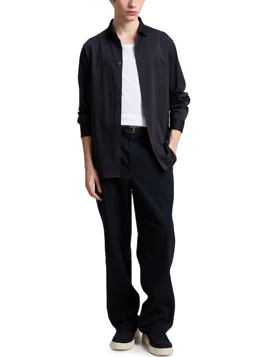 Long Sleeve Cotton Shirt in Narrow Fit Blue