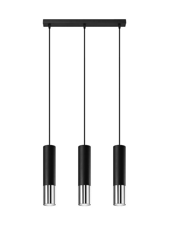 Sollux Loopez 3L Pendant Light Black Rail with Socket GU10 45x14x31cm