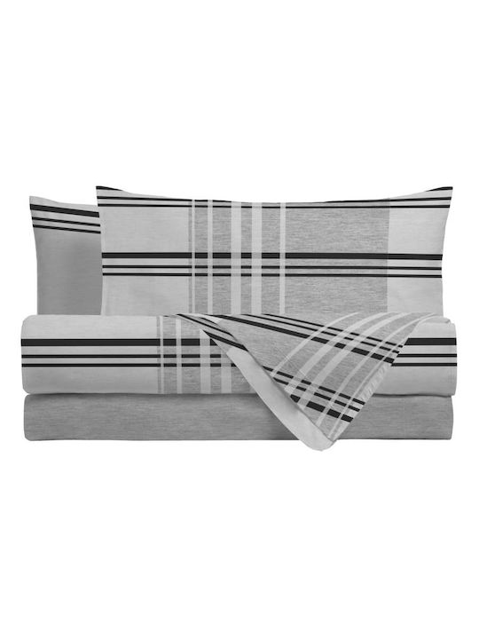 Amo La Casa Bio Σετ Σεντόνια King Size Φανελένια με Λάστιχο 240x290εκ. Γκρι (4τμχ)