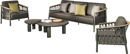 Set Living Room 5pcs Stream Hm6426.07 Green Aluminium-Anthracite Rope-Olefin