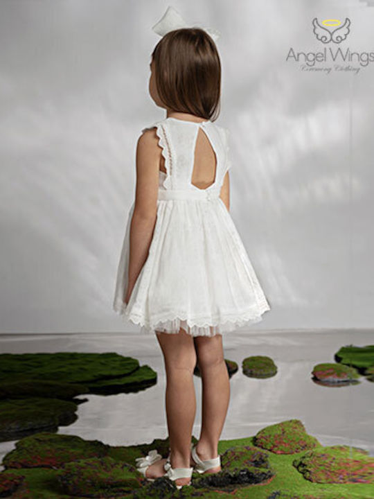 Angel Wings Λευκό Φόρεμα Βάπτισης