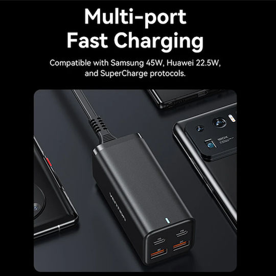 Vention Charging Stand with 2 USB-A Ports and 2 USB-C Ports 100W Power Delivery / Quick Charge 3.0 in White color (FBSWG-EU)