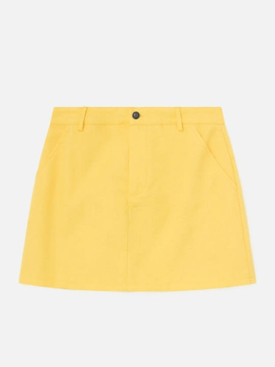 Λινή Ψηλόμεση Mini Φούστα Yellow