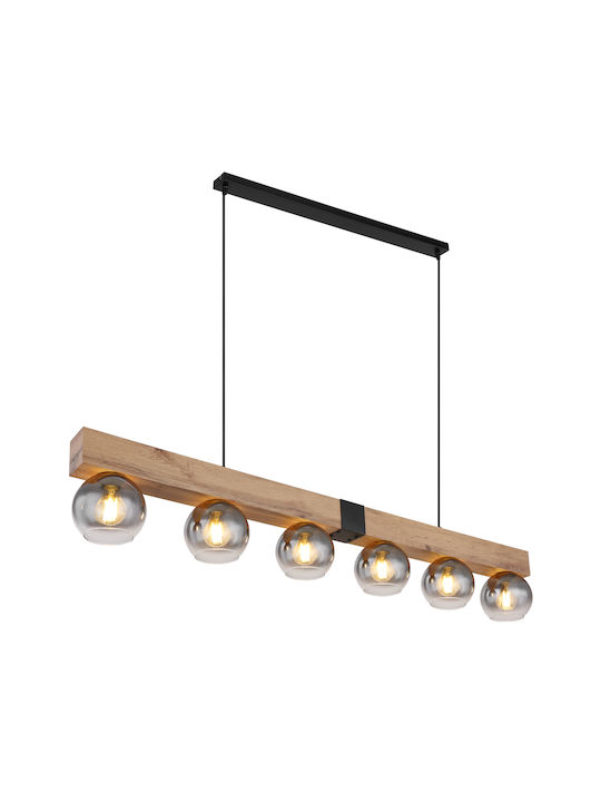 Globo Lighting Moitas Κρεμαστό Φωτιστικό Καφέ Ράγα για 6 Λαμπτήρες E27 140x15x120εκ.