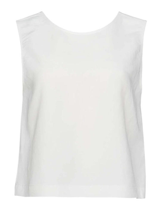 Damen Sommer Leinen Ärmellose Bluse in Creme Farbe