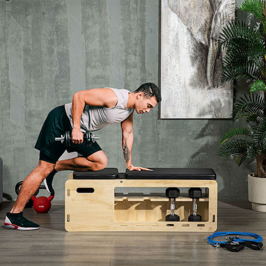 Homcom Trainingsbank für Gewichtheben mit 6 verstellbaren Positionen aus massivem Naturholz + Schwarz