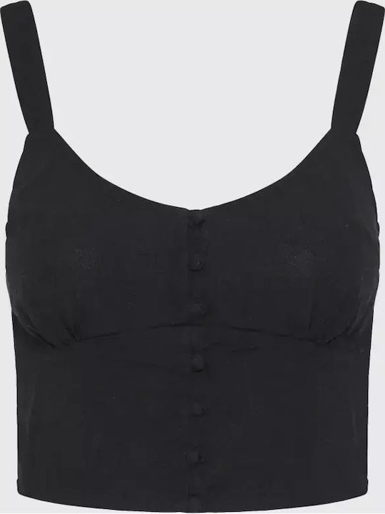 Women's Summer Crop Top Linen Black