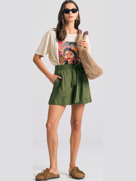 Γυναικείο Oversized T-shirt Floral Μπεζ