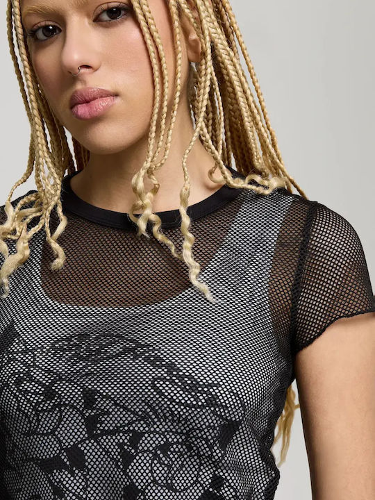 Women's T-shirt with Mesh Black