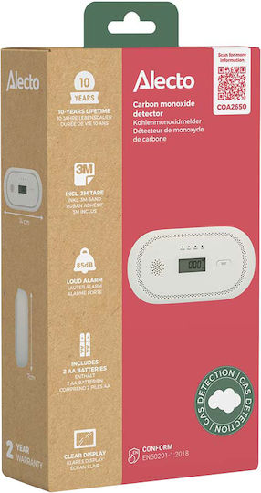 Alecto Carbon Monoxide Detector Lcd Screen 85 Db Powerful Alarm White