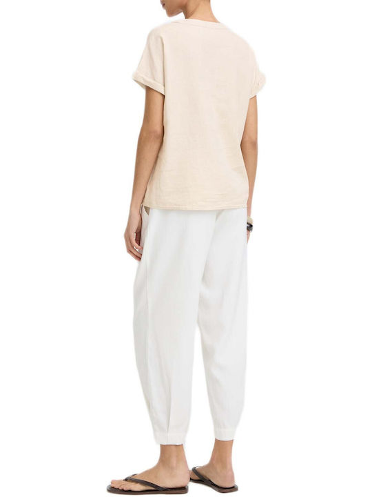 B.Younq Bluza Damă Crop Top De Vară Din In Bej