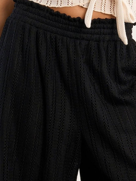 Damen Stoffhose in Breit Bein Stil Schwarz